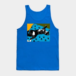 Cute Tuxedo cat laying in a paw print bed Chilling Copyright by TeAnne Tank Top